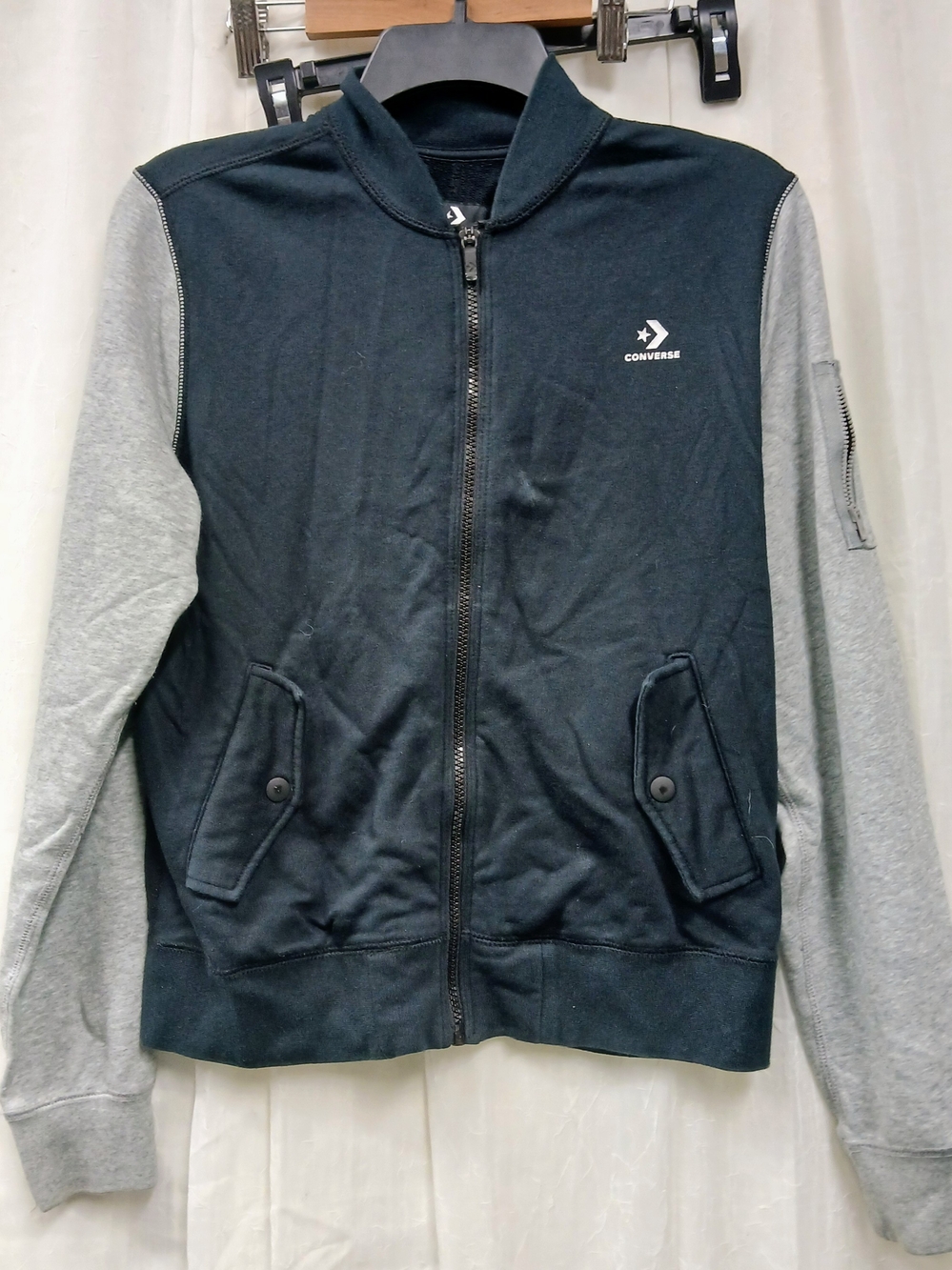 Converse Men's Navy Body with Gray Sleeve Full-Zip Sweater